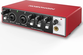 HOSONGIN 2i2 USB Audio Interface for Beginners - 24Bit/192kHz, 48V Phantom Power, Plug & Play Recording for Podcast/Vocals/Guitar/Youtube, PC/Mac/iOS Compatible (Red Metal) audio interface,USB interface,music recording input,