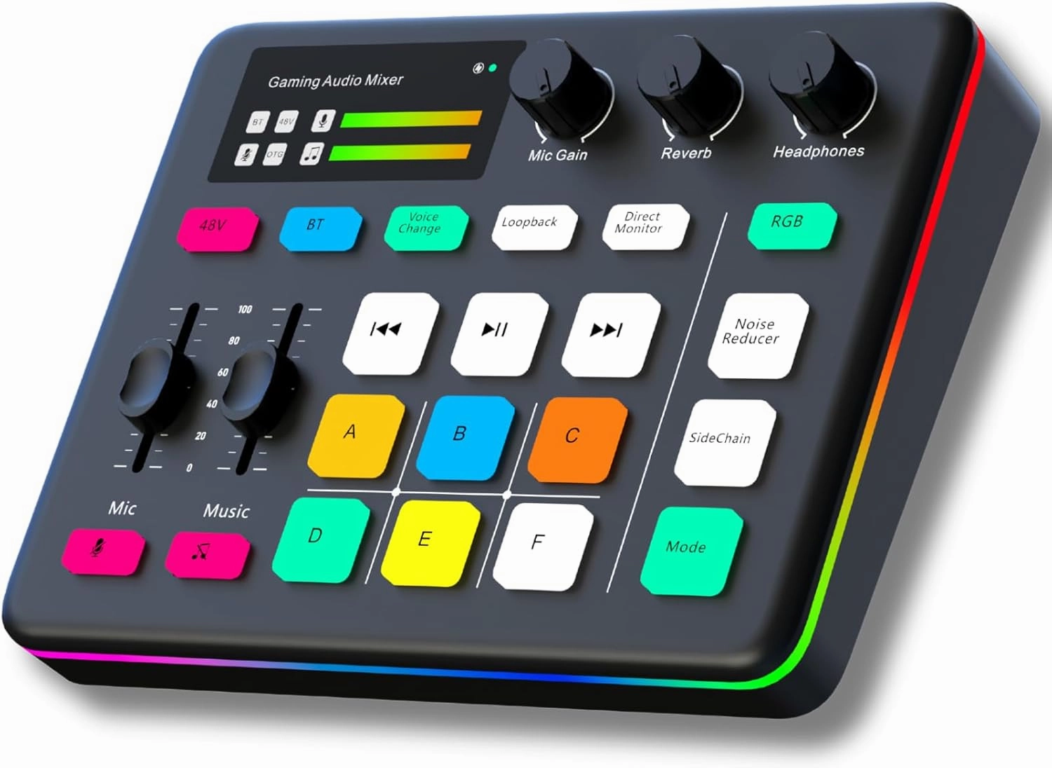 HOSONGIN Gaming Audio Mixer, Audio Interface with Pro-preamp, Voice Changer & DJ Mixer Effects, 48V Phantom Power, Bluetooth & RGB Live Sound Card for Streaming, Podcasting, Gaming audio interface,USB interface,music recording input,