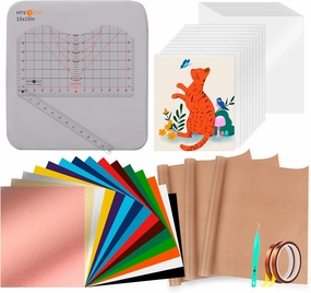 HTVRONT Heat Press Accessories - 55 Pack Supplies for 15x15 Machine, T-Shirt Heat Press Starter Kit with Vinyl & Sublimation Bundle, Tools & Mat vinyl accessories,turntable parts,record player tools,