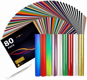 HTVRONT HTV Heat Transfer Vinyl Bundle: 80 Pack 12" x 10" Iron on Vinyl for T-Shirt, 39 Assorted Colors with Vinyl Accessories Tweezers for Cricut, Silhouette Cameo or Heat Press Machine vinyl accessories,turntable parts,record player tools,