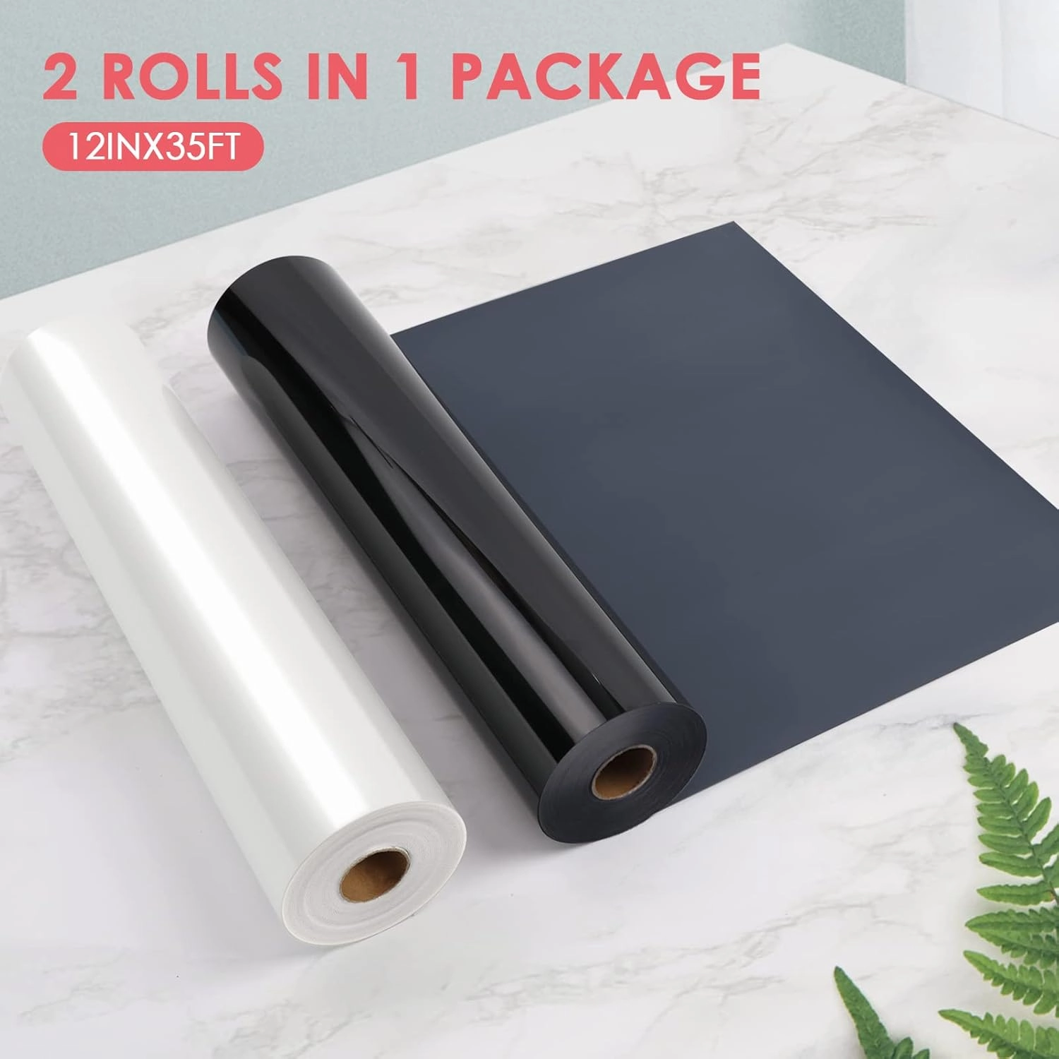HTVRONT HTV Vinyl Rolls Black HTV and White Heat Transfer Vinyl - 12" x 35ft Black & White HTV Vinyl for Shirts, Black Iron on Vinyl for All Cutting Machines - Easy to Cut & Weed for Heat Vinyl Design