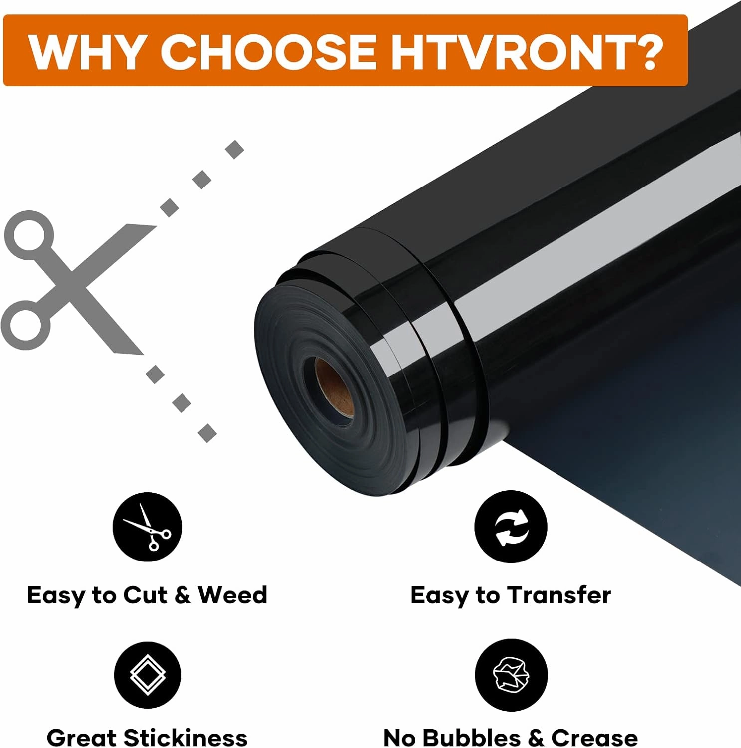 HTVRONT HTV Vinyl Rolls Black Iron on Vinyl - 12" x 100ft HTV Vinyl for Shirts, Black Heat Transfer Vinyl for All Cutting Machines - Easy to Cut & Weed for DIY Heat Vinyl Design