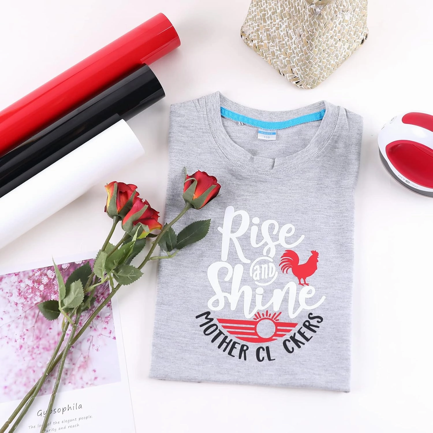 HTVRONT HTV Vinyl Rolls Red Black and White Heat Transfer Vinyl - 12" x 20ft HTV Vinyl for Shirts, Iron on Vinyl for Cricut & Cameo - Easy to Cut & Weed for DIY Heat Transfer Design