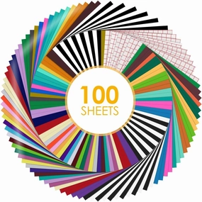 HTVRONT Permanent Vinyl for Cricut Machine-100 Pack 12 "x12 Adhesive Vinyl Sheets Set, 90 Sheets Permanent Bundle & 10 Transfer Tape for Projects and Crafting vinyl accessories,turntable parts,record player tools,