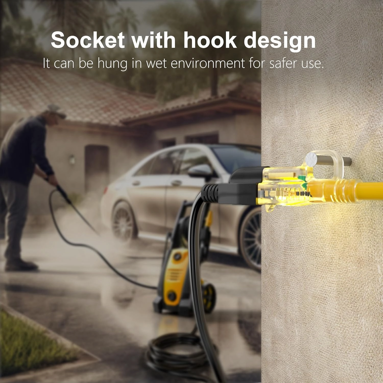 HUANCHAIN 12/3 Gauge Heavy Duty Outdoor Extension Cord 50 ft Waterproof with Lighted end, Flexible Cold-Resistant 3 Prong Electric Cord Outside, 15Amp 1875W 12AWG SJTW, Yellow, ETL