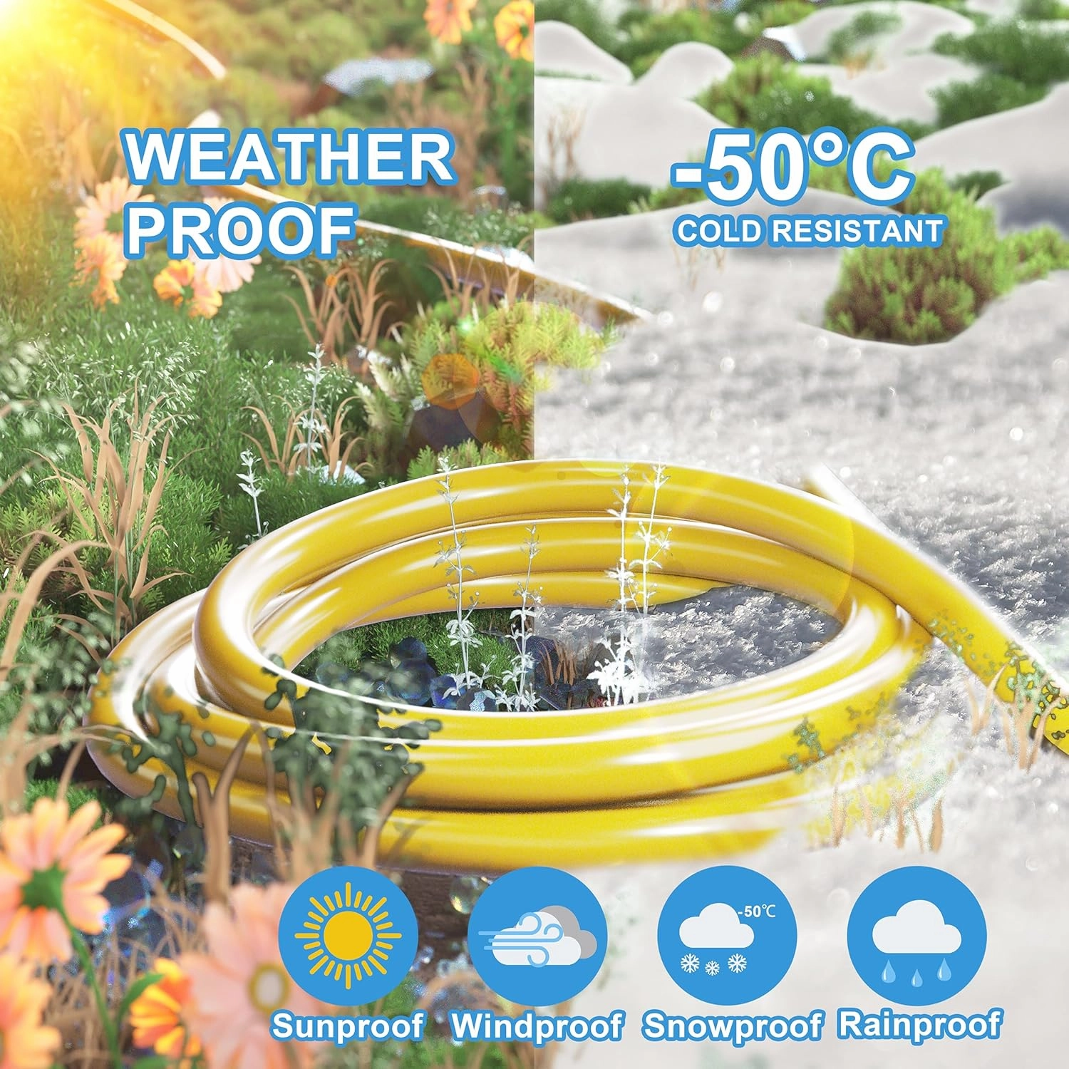 HUANCHAIN 12/3 Gauge Heavy Duty Outdoor Extension Cord 50 ft Waterproof with Lighted end, Flexible Cold-Resistant 3 Prong Electric Cord Outside, 15Amp 1875W 12AWG SJTW, Yellow, ETL