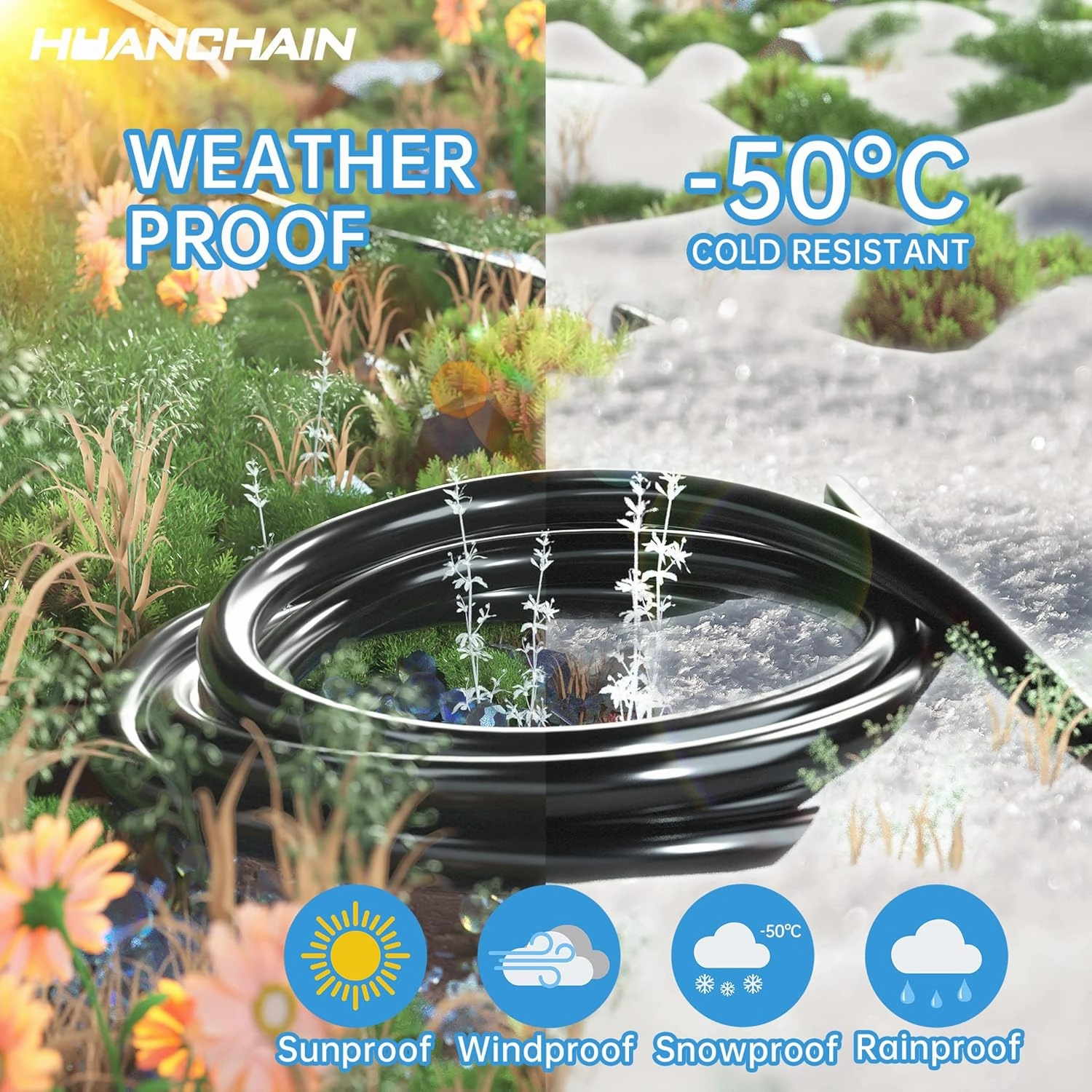 HUANCHAIN Indoor Outdoor Black Extension Cord 25 ft Waterproof, 16/3 Gauge Flexible Cold-Resistant Appliance Cable Outside, 13A 1625W 16AWG SJTW, 3 Prong Heavy Duty Electric Cord, ETL