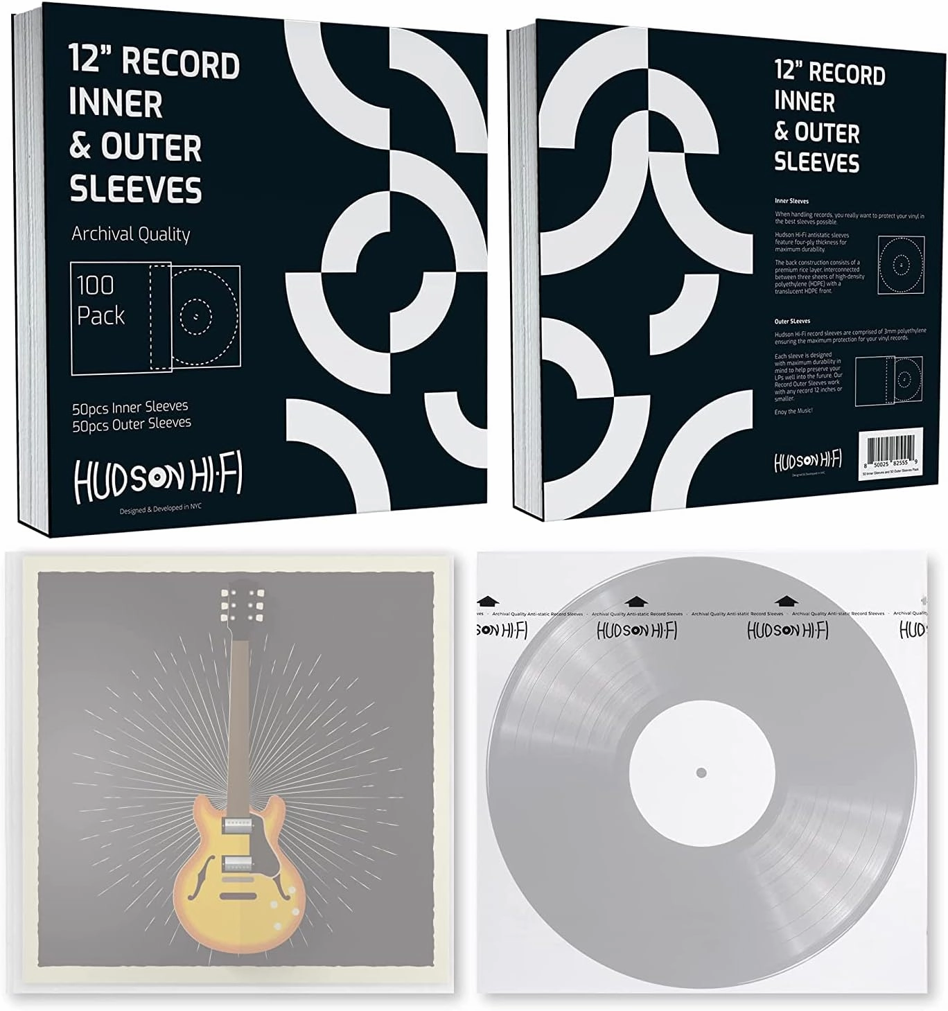 Hudson Hi-Fi 50x Inner & 50x Outer Protective Sleeves for Vinyl & Records Cover Art - Blocks Scratches, Static, Dust, Damage - Acid-Free, Smooth Slide - Fits Single Double Gatefold LP Sleeve vinyl accessories,turntable parts,record player tools,