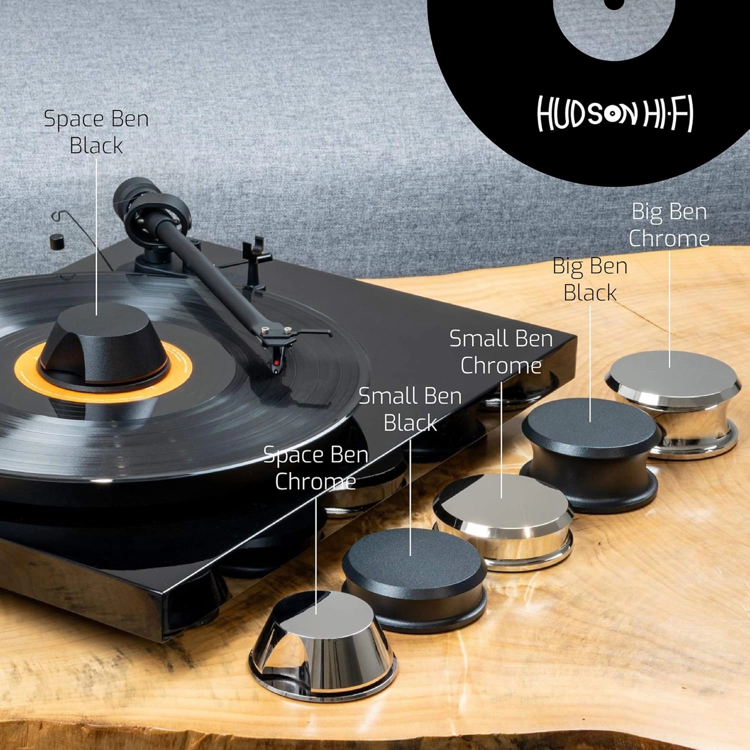 Hudson Hi-Fi BigBen Record Weight Stabilizer with Protective Leather Pad - 13-Ounce Vinyl Turntable Weight - Durable & Stylish LP Stabilizer - Fits on Any Turntable - Chrome
