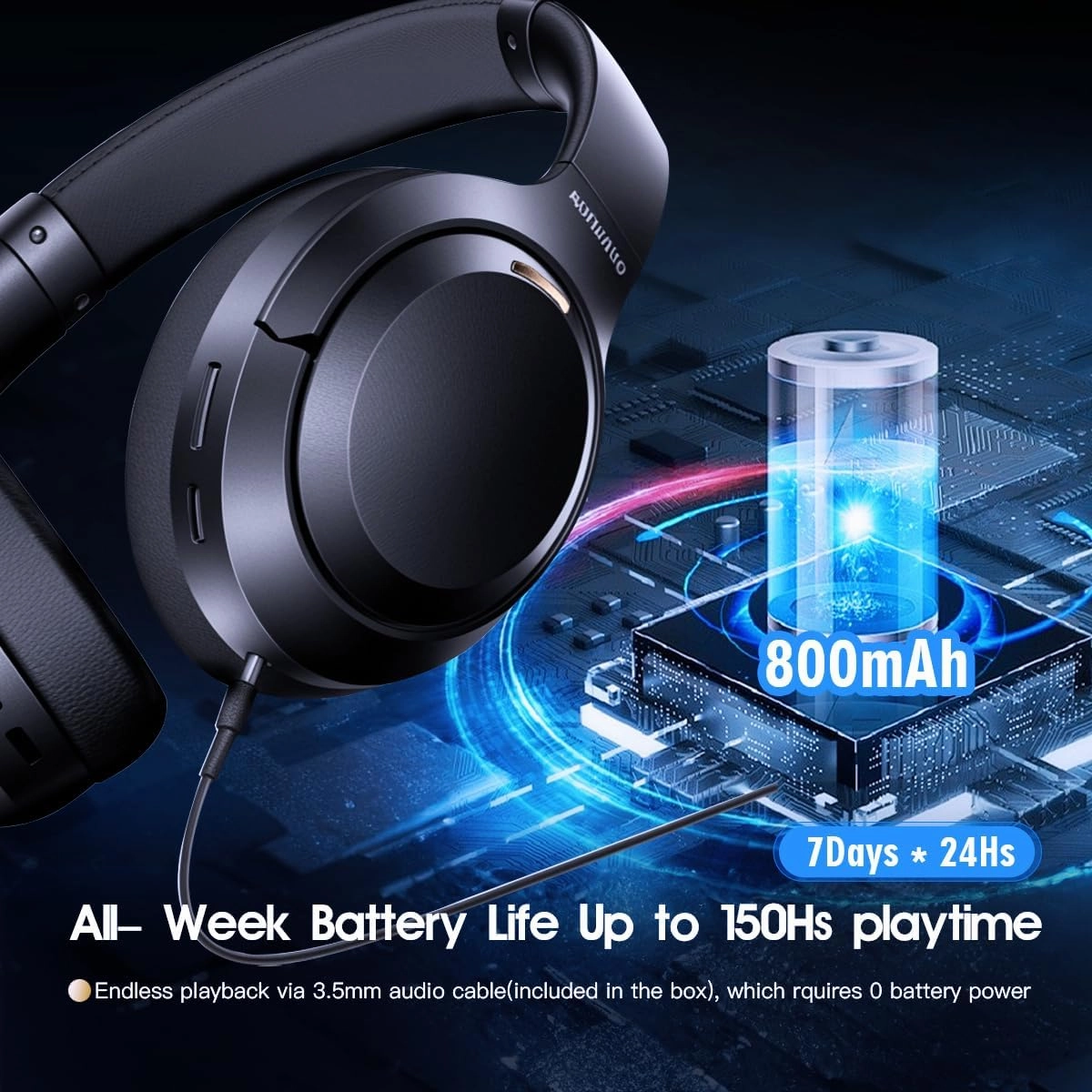 Hybrid Active Noise Cancelling Over Ear Bluetooth Headphones, Wireless ANC Headphones with Microphone for TV, Phone, PC, Laptop, Gym,800mAh Battery, Bluetooth 5.4, Foldable for Travel & Office