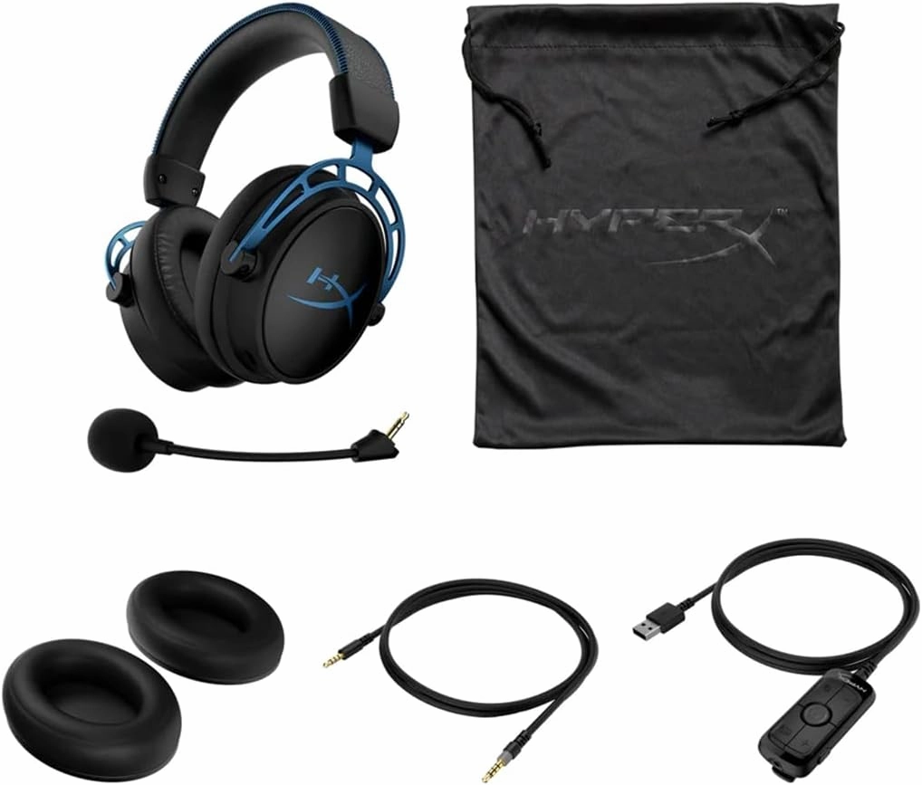 HyperX Cloud Alpha S - PC Gaming Headset, 7.1 Surround Sound, Adjustable Bass, Dual Chamber Drivers, Chat Mixer, Breathable Leatherette, Memory Foam, and Noise Cancelling Microphone - Blue