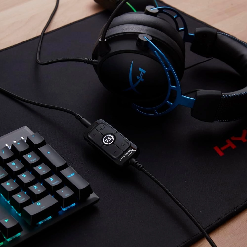 HyperX Cloud Alpha S - PC Gaming Headset, 7.1 Surround Sound, Adjustable Bass, Dual Chamber Drivers, Chat Mixer, Breathable Leatherette, Memory Foam, and Noise Cancelling Microphone - Blue