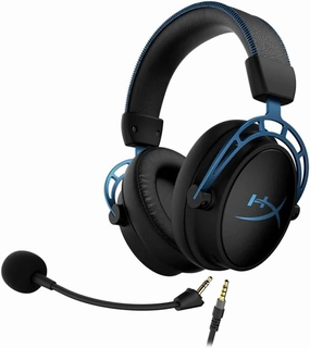 HyperX Cloud Alpha S - PC Gaming Headset, 7.1 Surround Sound, Adjustable Bass, Dual Chamber Drivers, Chat Mixer, Breathable Leatherette, Memory Foam, and Noise Cancelling Microphone - Blue over-ear headphones,closed back headphones,wireless studio cans,