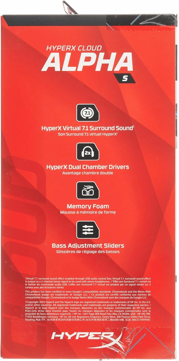HyperX Cloud Alpha S - PC Gaming Headset, 7.1 Surround Sound, Adjustable Bass, Dual Chamber Drivers, Chat Mixer, Breathable Leatherette, Memory Foam, and Noise Cancelling Microphone  Blackout