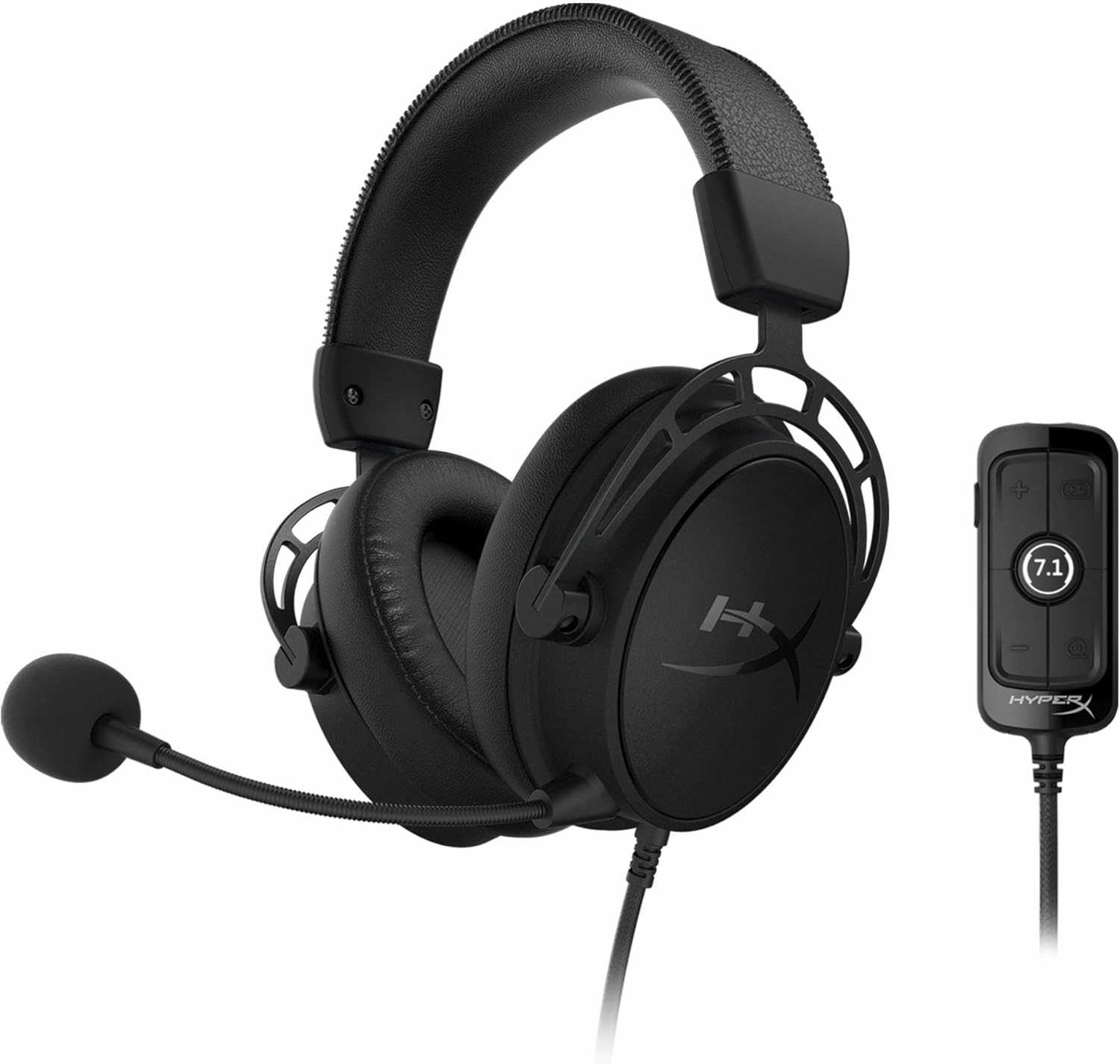 HyperX Cloud Alpha S - PC Gaming Headset, 7.1 Surround Sound, Adjustable Bass, Dual Chamber Drivers, Chat Mixer, Breathable Leatherette, Memory Foam, and Noise Cancelling Microphone  Blackout