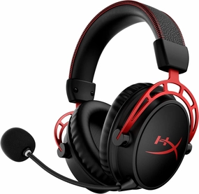 HyperX Cloud Alpha Wireless - Gaming Headset for PC, 300-hour battery life, DTS Headphone:X Spatial Audio, Memory foam, Dual Chamber Drivers, Noise-canceling mic, Durable aluminum frame,Red over-ear headphones,closed back headphones,wireless studio cans,