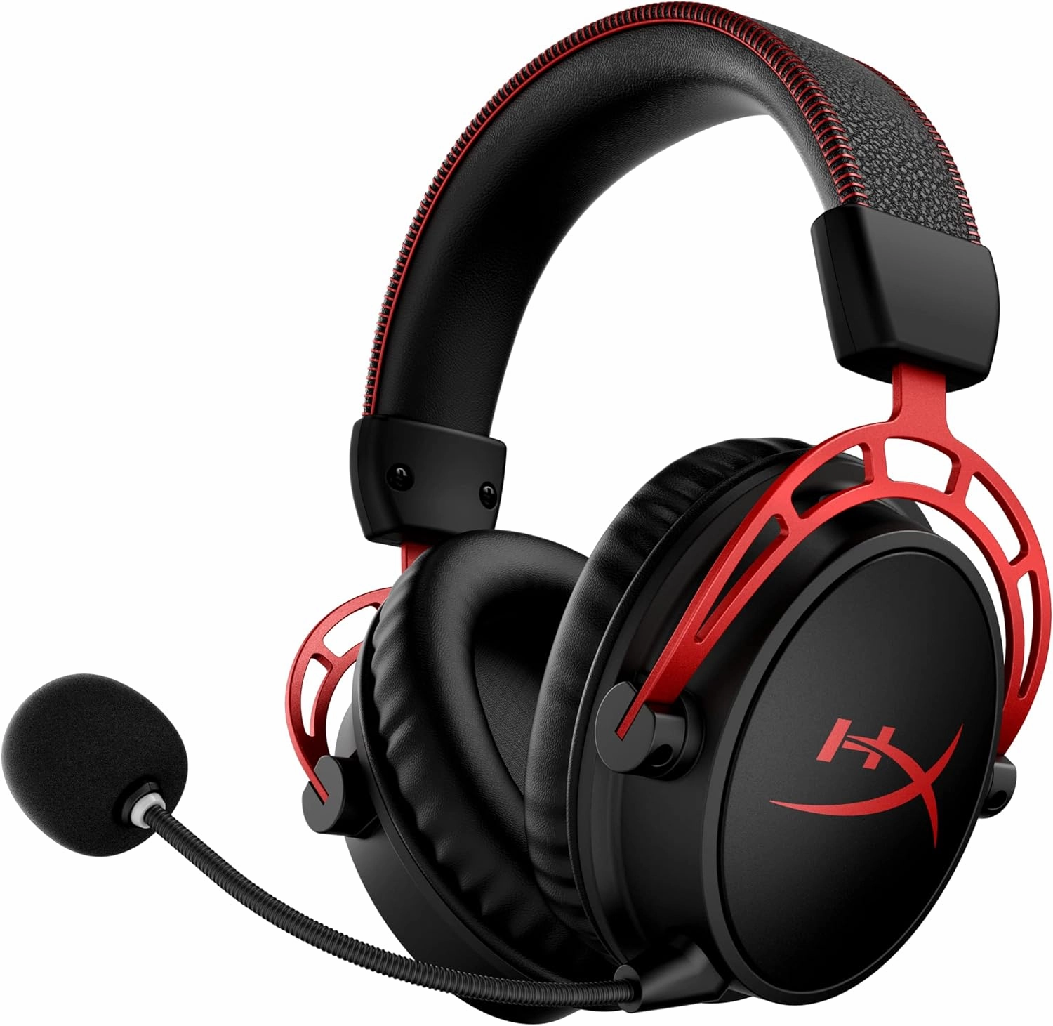 HyperX Cloud Alpha Wireless - Gaming Headset for PC, 300-hour battery life, DTS Headphone:X Spatial Audio, Memory foam, Dual Chamber Drivers, Noise-canceling mic, Durable aluminum frame,Red over-ear headphones,closed back headphones,wireless studio cans,