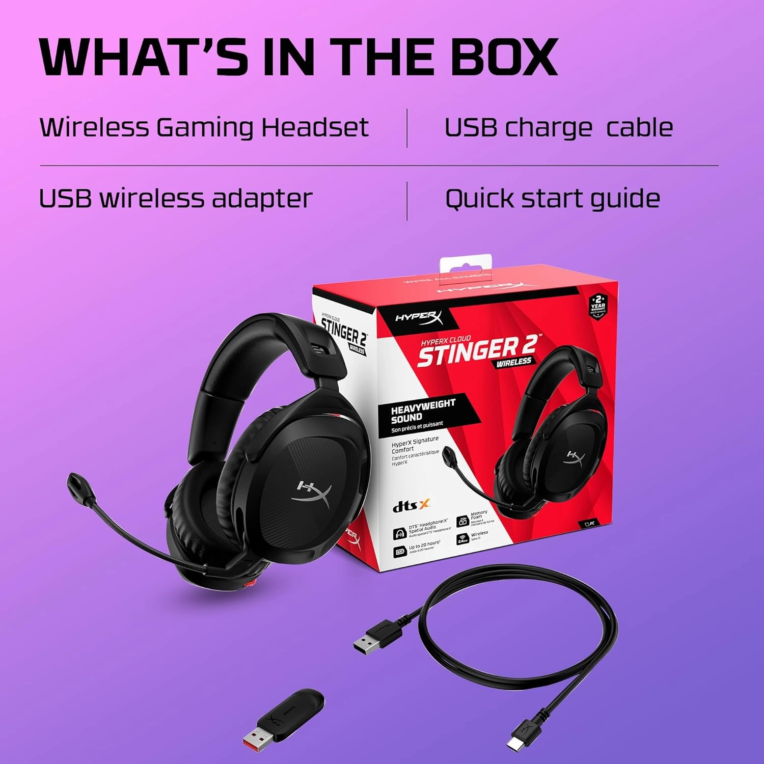 HyperX Cloud Stinger 2 - Wireless Gaming Headset  Compatible with PC. Noise-cancelling Swivel-to-mute Microphone, Comfortable Memory Foam, UP to 20 hours of battery life,Black