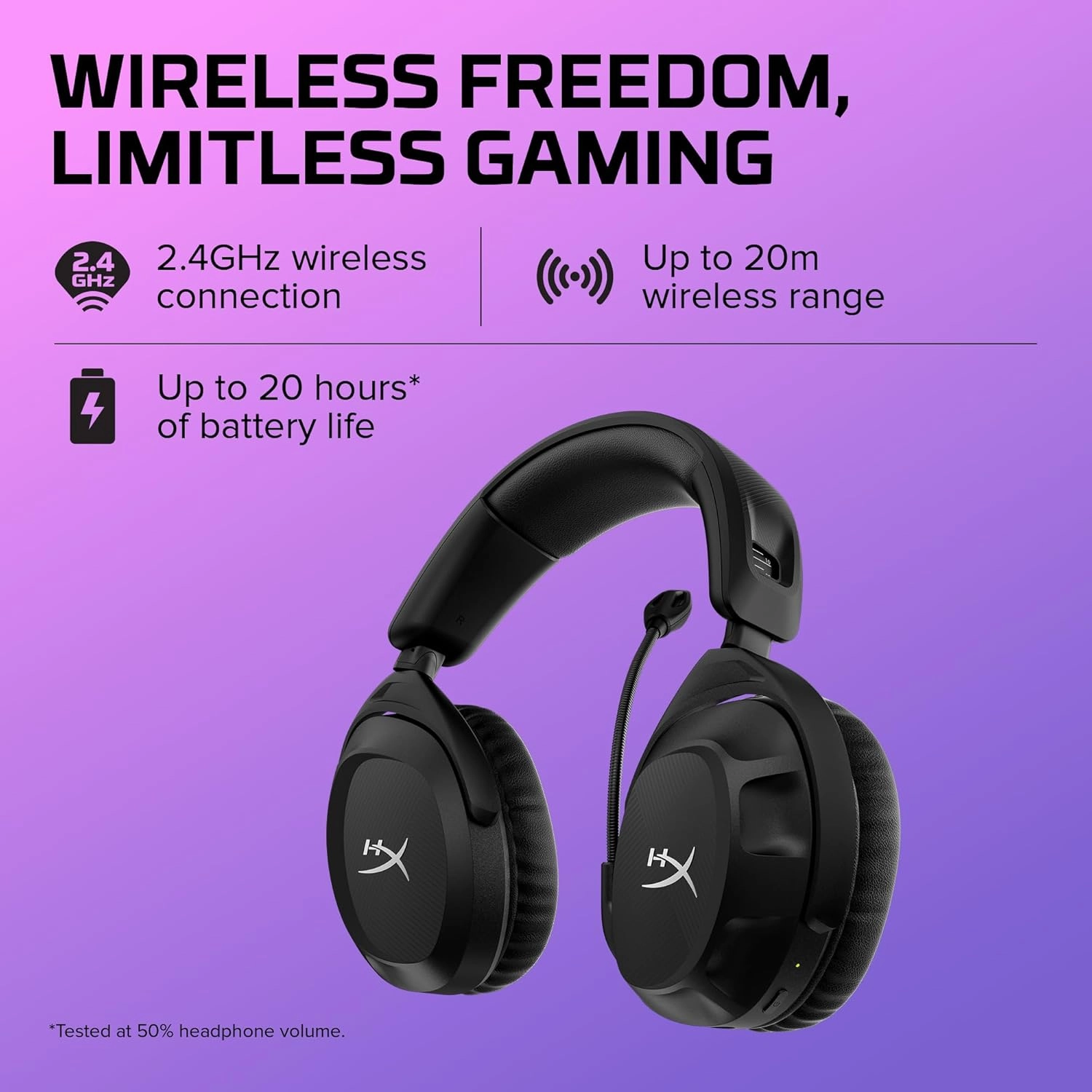 HyperX Cloud Stinger 2 - Wireless Gaming Headset  Compatible with PC. Noise-cancelling Swivel-to-mute Microphone, Comfortable Memory Foam, UP to 20 hours of battery life,Black