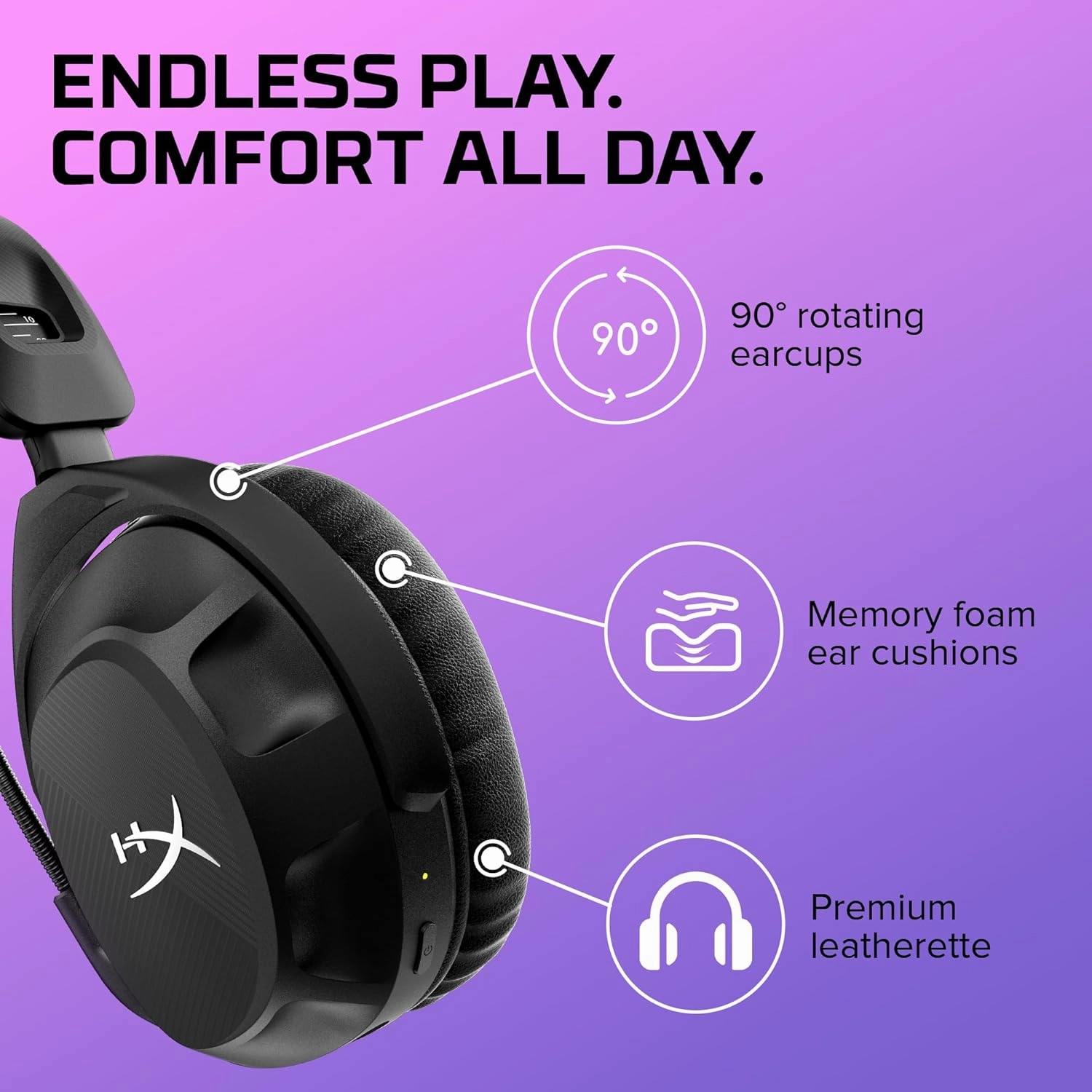 HyperX Cloud Stinger 2 - Wireless Gaming Headset  Compatible with PC. Noise-cancelling Swivel-to-mute Microphone, Comfortable Memory Foam, UP to 20 hours of battery life,Black