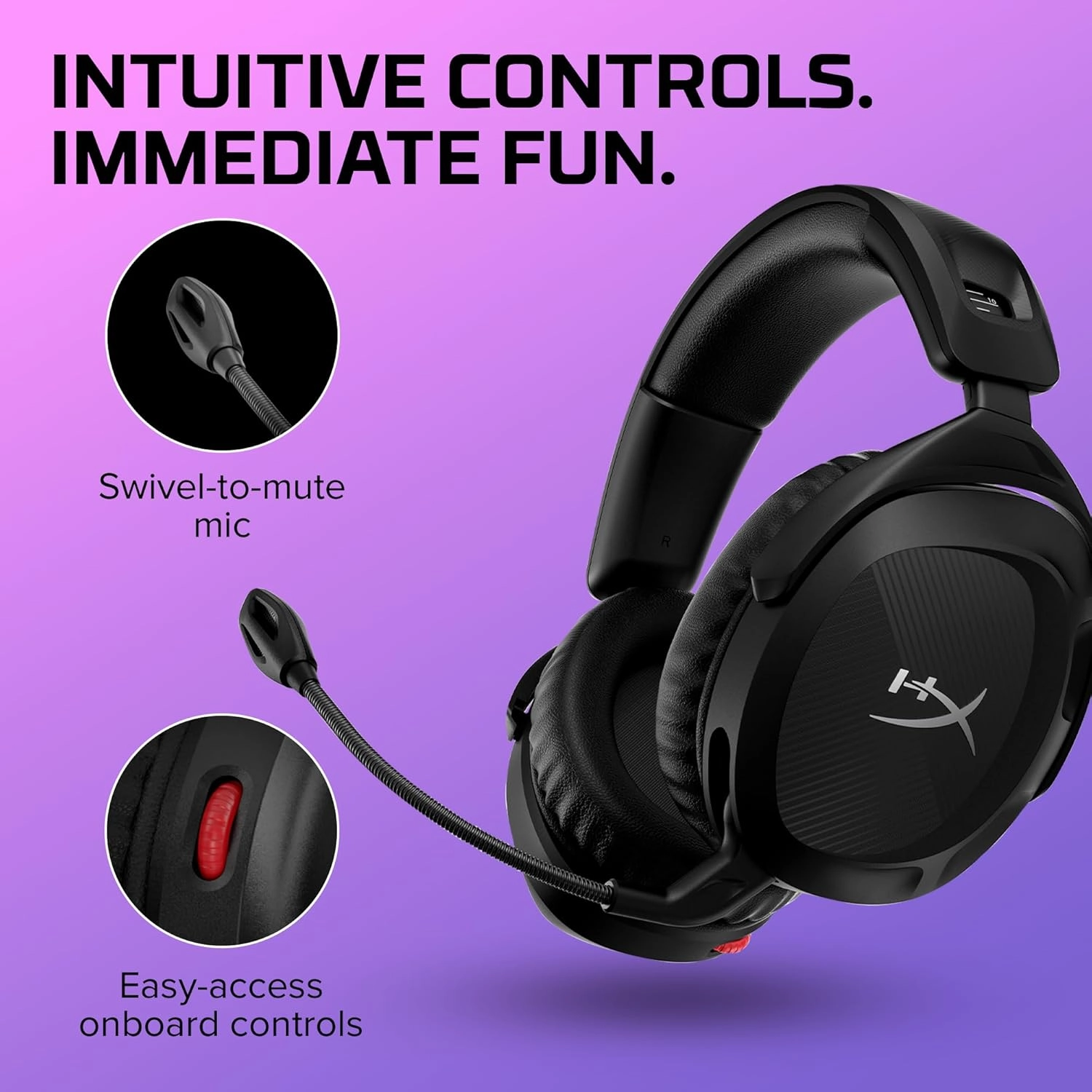 HyperX Cloud Stinger 2 - Wireless Gaming Headset  Compatible with PC. Noise-cancelling Swivel-to-mute Microphone, Comfortable Memory Foam, UP to 20 hours of battery life,Black