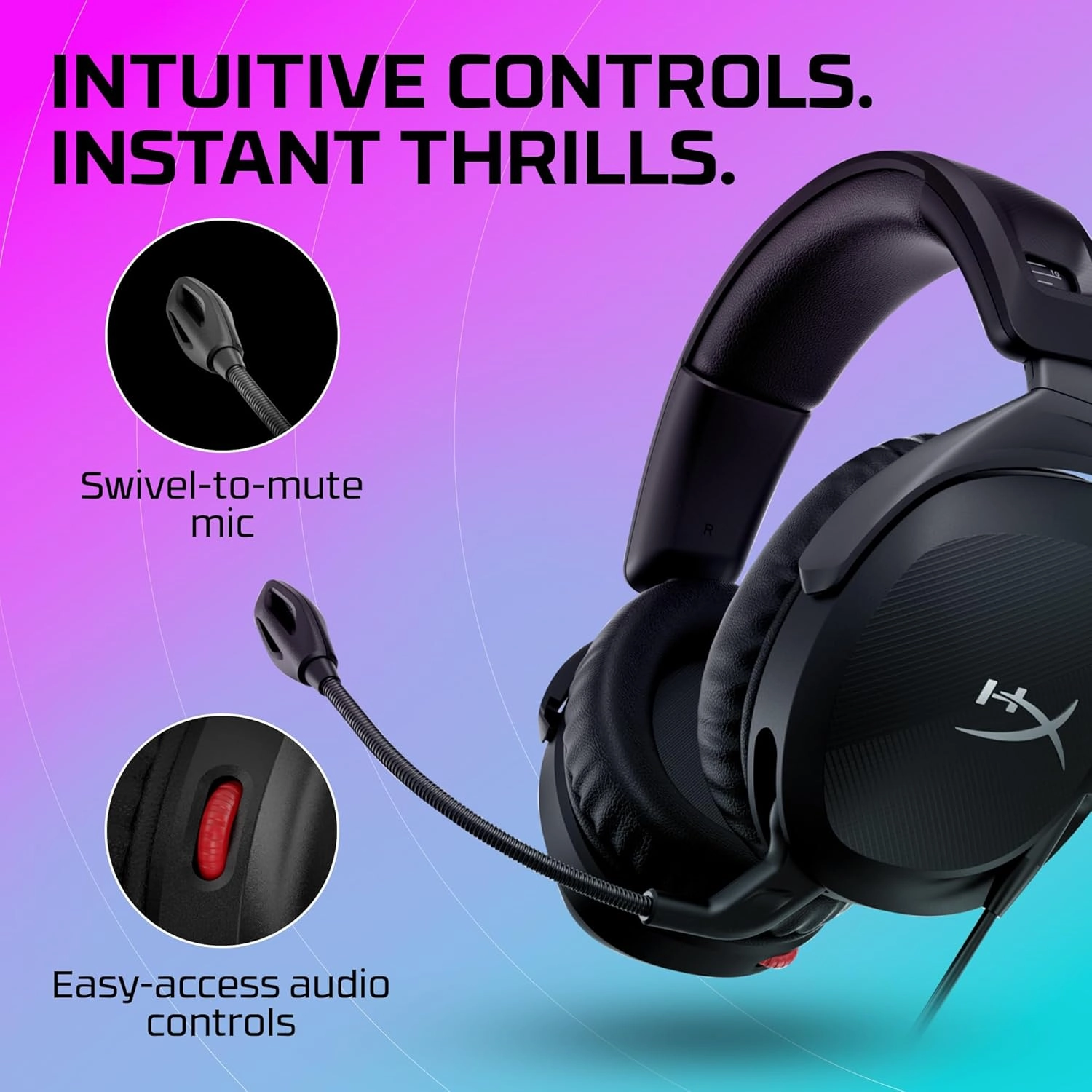 HyperX Cloud Stinger 2  Gaming Headset, DTS Headphone:X Spatial Audio, Lightweight Over-Ear Headset with mic, Swivel-to-Mute Function, 50mm Drivers, PC Compatible, Black