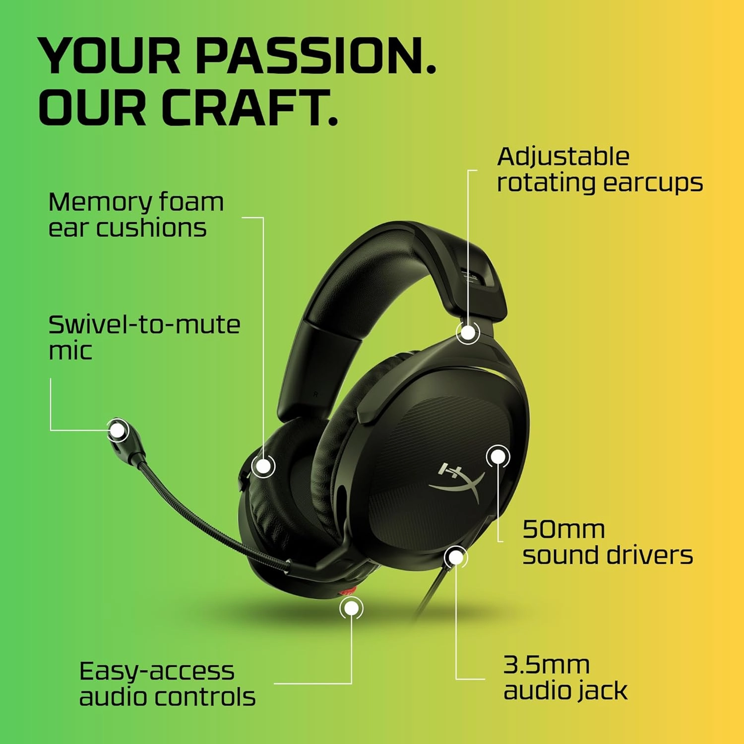 HyperX Cloud Stinger 2  Gaming Headset, DTS Headphone:X Spatial Audio, Lightweight Over-Ear Headset with mic, Swivel-to-Mute Function, 50mm Drivers, PC Compatible, Black