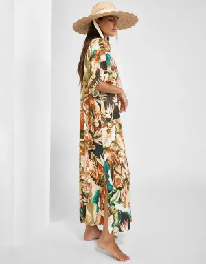Hypnotic Maxi Kaftan - Sepia Leaves
