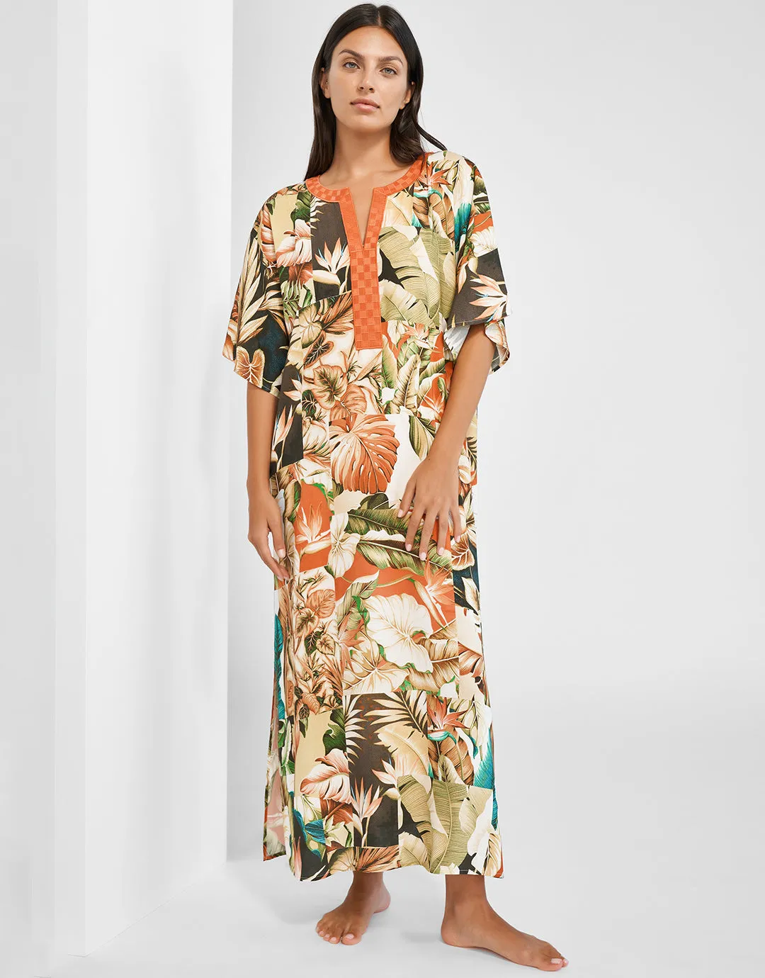Hypnotic Maxi Kaftan - Sepia Leaves