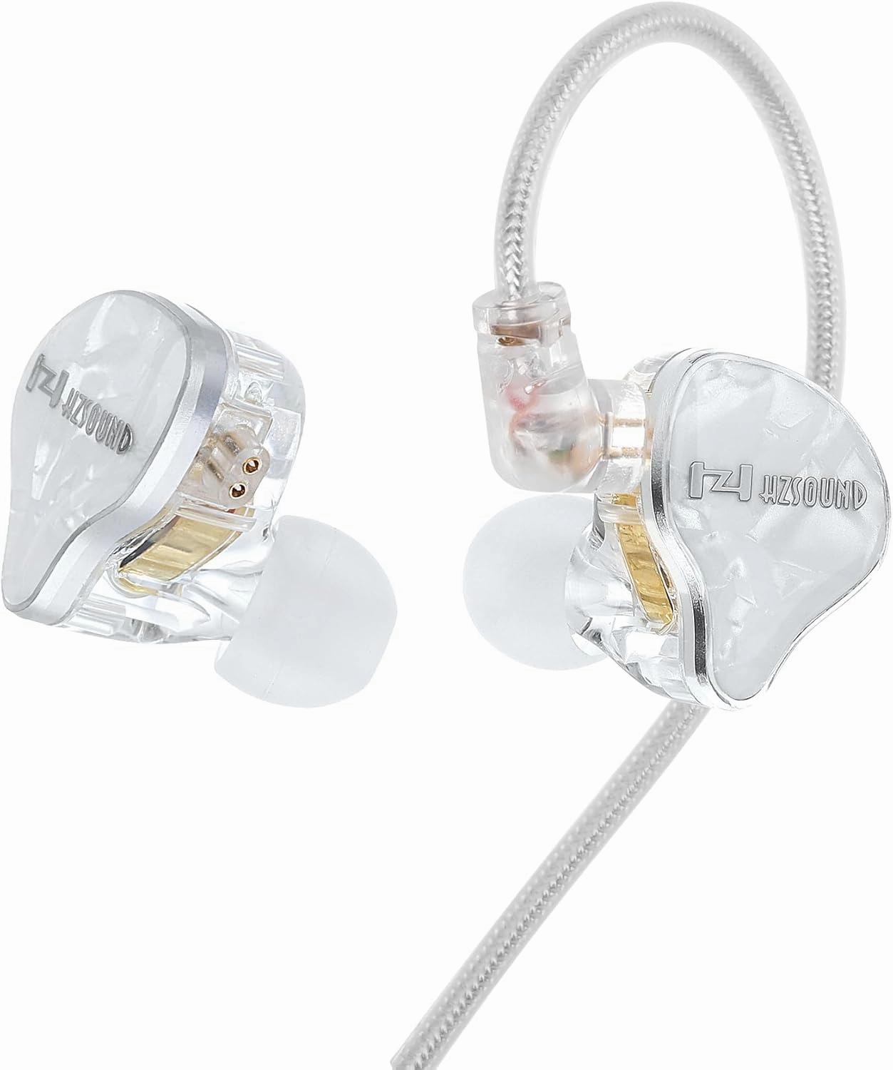 Hzsound White Snow in Ear Monitor Headphones HiFi IEM Earbuds,Resin drip molding Cover HiFi Gaming Earbuds with Detachable Cable for Gaming Singers Musicians in-ear monitors,hi-fi IEMs,studio earphones,
