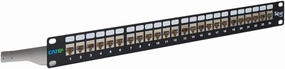ICC 24-Port CAT6A Keystone Shielded 1U Patch Panel with CAT6A Shielded Keystone Jacks, 19 Rackmount Housing and Cable Support Bar, Protects Against EMI, UL Listed PoE   Compliant, ICMPP246AS rackmount gear,audio rack equipment,studio rackmounts,