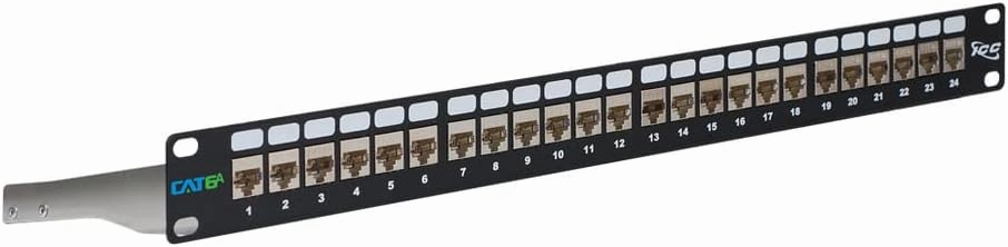 ICC 24-Port CAT6A Keystone Shielded 1U Patch Panel with CAT6A Shielded Keystone Jacks, 19 Rackmount Housing and Cable Support Bar, Protects Against EMI, UL Listed PoE   Compliant, ICMPP246AS rackmount gear,audio rack equipment,studio rackmounts,