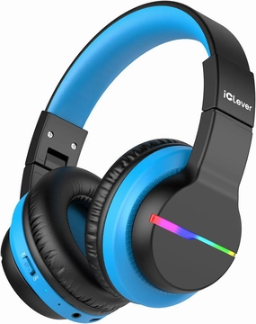 iClever BTH12 Kids Bluetooth Headphones,Colorful LED Lights,74/85dBA Safe Volume,85H Playtime,Bluetooth 5.2,Over Ear Wireless Headphone Built-in Mic for iPad/Tablet/Airplane, Deep Black over-ear headphones,closed back headphones,wireless studio cans,