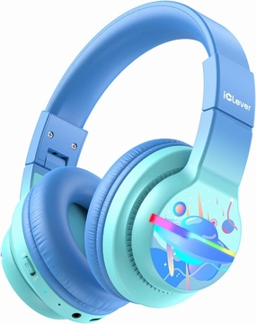iClever BTH12 Kids Bluetooth Headphones,Colorful LED Lights,74/85dBA Safe Volume,85H Playtime,Fast Charging,Bluetooth 5.2,Over Ear Kids Headphones Wireles for iPad/Tablet/Airplane,Gradient Blue over-ear headphones,closed back headphones,wireless studio can
