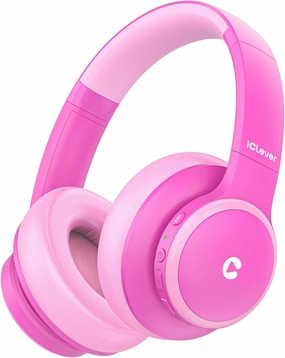iClever BTH26 Active Noise Cancelling Headphones for Kids, 60H Play Time, Safe Volume 80dBA, Type C Fast Charging, Bluetooth5.4, Kids Bluetooth Headphones with Mic AUX Cord for iPad Airplane, Pink noise cancelling headphones,ANC headphones,travel headphone