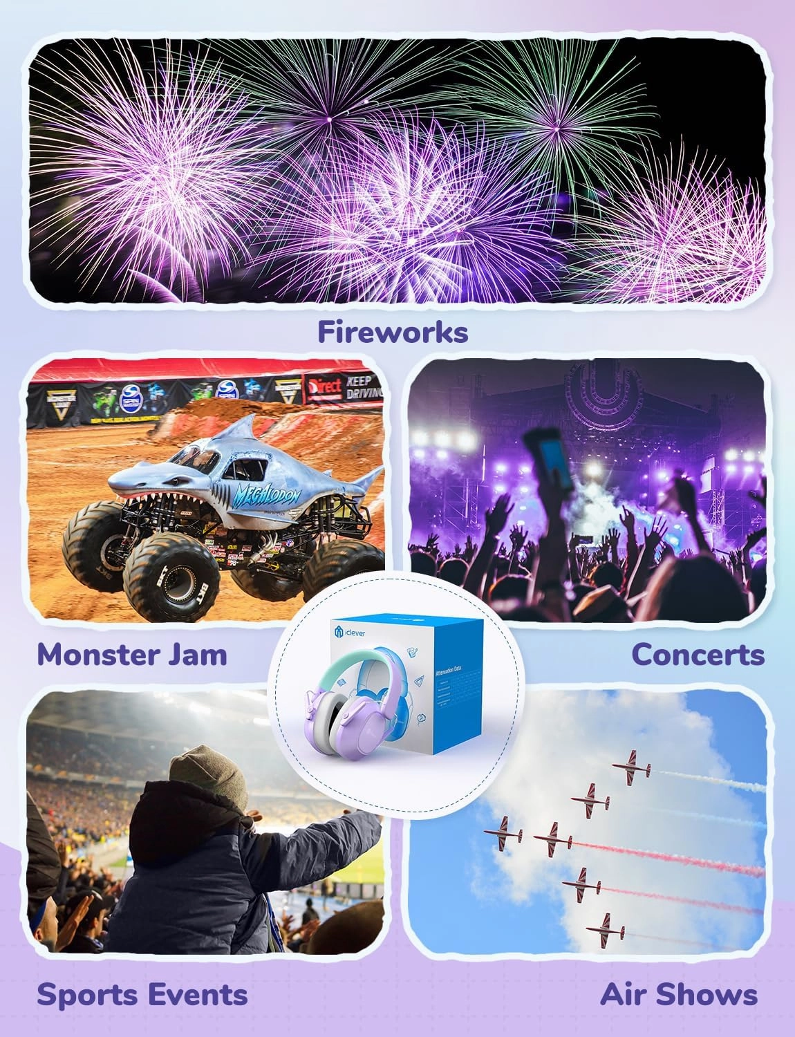 iClever Noise Cancelling Headphones for Kids, SNR 29dB Safety Noise Reduction Ear Muffs for Autism Sensory &Concentration Aid, Ear Hearing Protection for Fireworks/Event/Monster Truck/Concert
