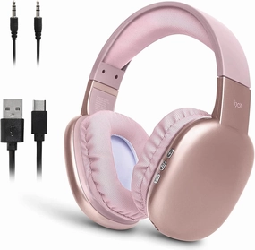 iJoy Ultra Wireless Headphones with Microphone- Rechargeable Over Ear Wireless Bluetooth Headphones with 10Hr Playtime, SD Slot, Backup Wire- Soft Cushion Wireless Headset with Mic (Pink) over-ear headphones,closed back headphones,wireless studio cans,