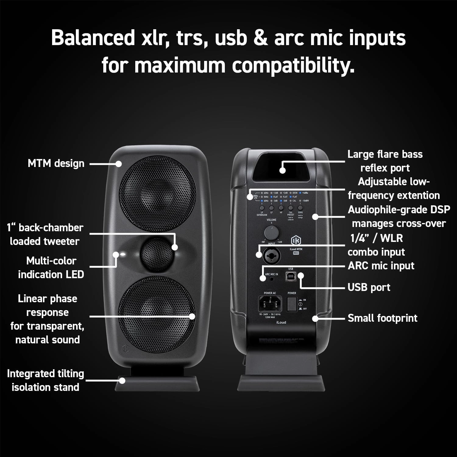 IK Multimedia iLoud MTM MKII (Single Speaker) Compact Studio Monitor with Built-in ARC Room Correction, 100W RMS high-Performance Desktop Speaker, Computer Speakers and pc Speakers use and DJs
