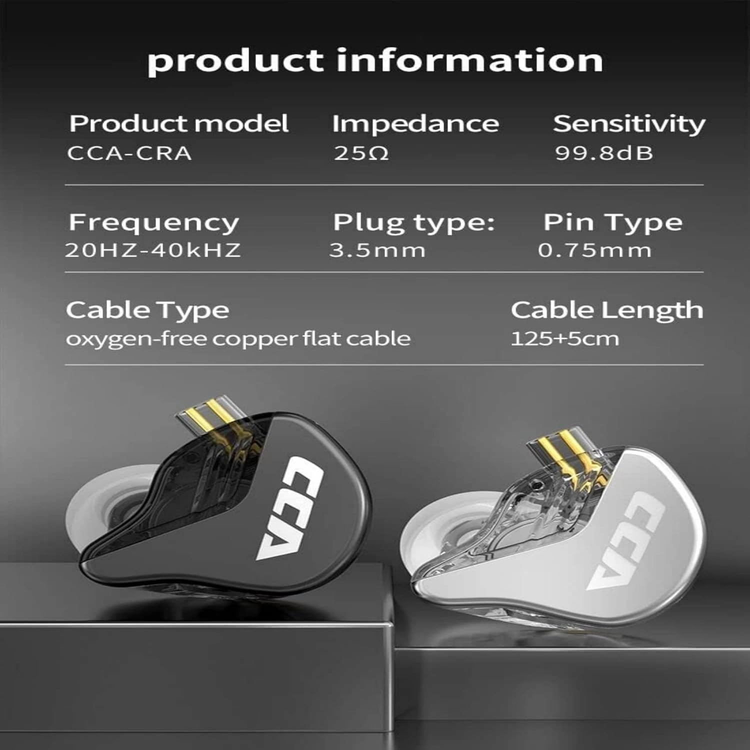 in Ear Monitor CCA CRA Ultra-Thin Diaphragm Dynamic Driver IEM Earphones Bass Earbuds with 2Pin Removable Cord,Compatible with iPhone Android,iPad MP3, Fits All 3.5mm Interface Devices(Silver)
