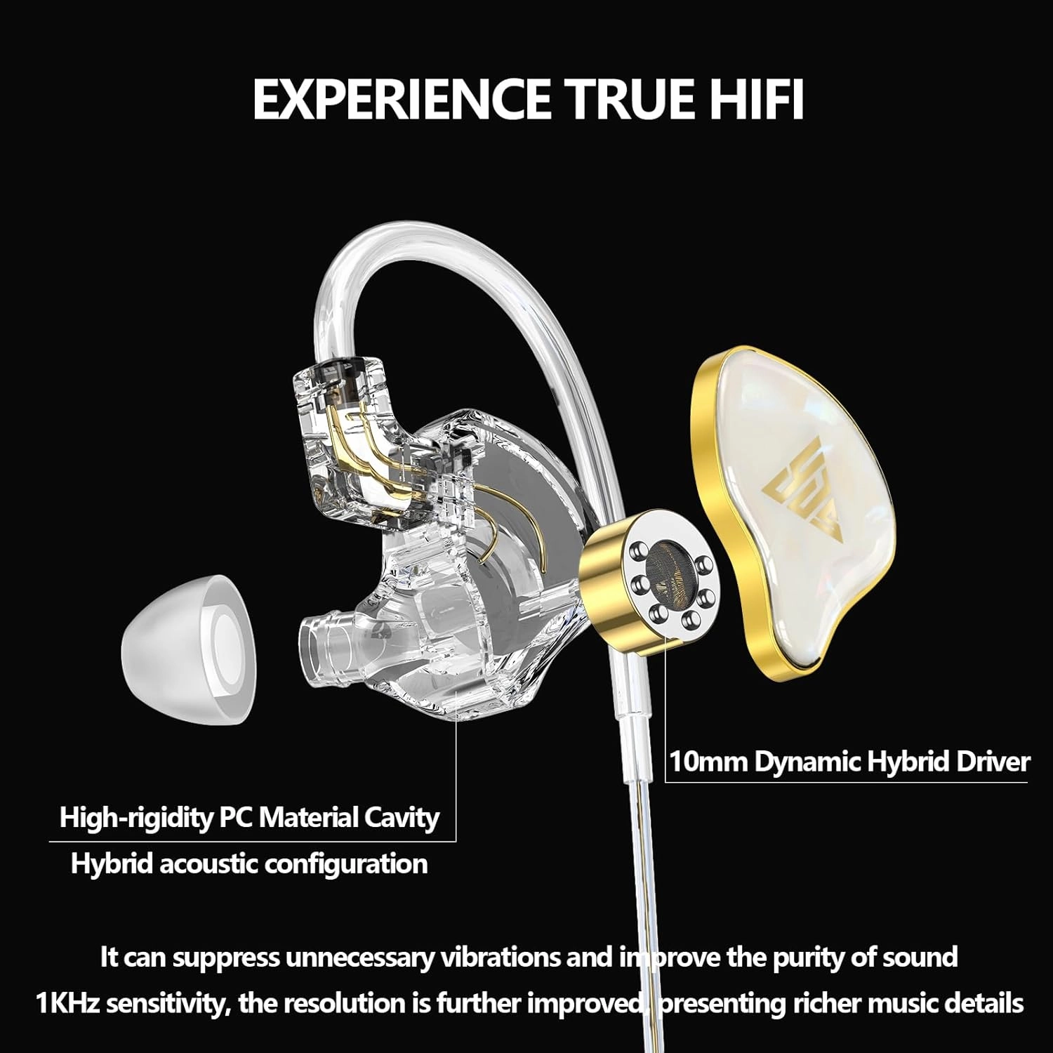in Ear Monitor, HiFi Headphones with Dual Magnetic Dynamic Driver, Hybrid Banlance Armature with Dynamic in Ear Headphones IEM Earphones Gaming Earbuds (Without mic)