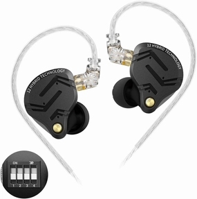 in Ear Monitor IEM Headphones,KZ ZS12 PRO X 1DD 5BA Hybrid Wired Gaming Earbuds,KZ Earbuds Earphones,Best in Ear Headphones with 2PIN Cable for Audiophile (Dark Black,Tunable Version, NO Microphone) in-ear monitors,hi-fi IEMs,studio earphones,