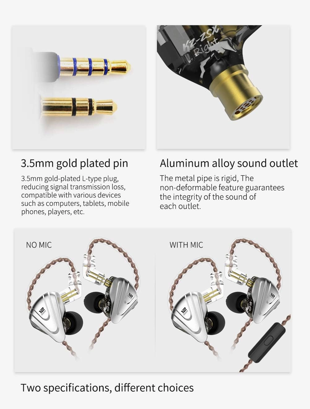 in-Ear Monitors,KZ ZSX 1DD 5BA Hybrid HiFi Stereo Noise Isolating Sport IEM Earphones/Earbuds/Headphones with Detachable Cable, Computer (Without MIC, Black)