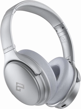 INFURTURE Active Noise Cancelling Headphones, H1 Wireless Over Ear Bluetooth Headphones, Deep Bass Headset, Low Latency, Memory Foam Ear Cups,90H Playtime (Silver) over-ear headphones,closed back headphones,wireless studio cans,