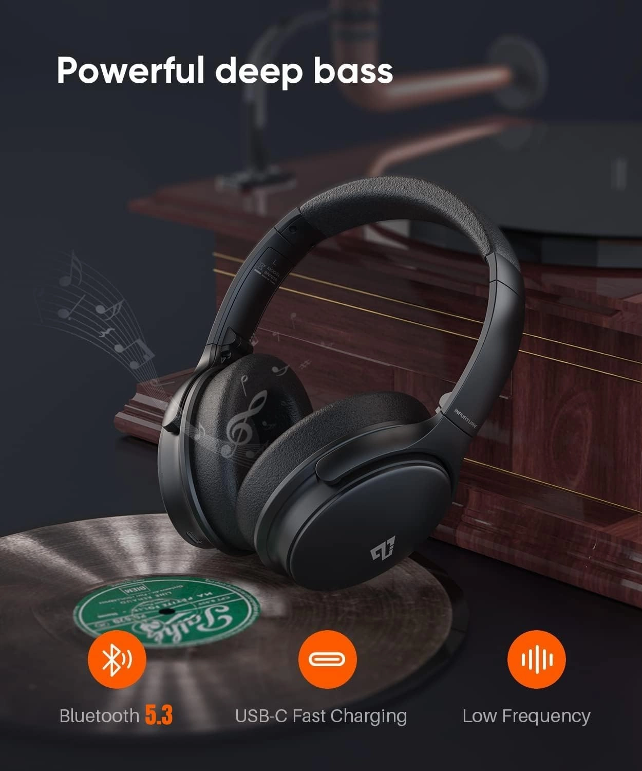 INFURTURE Upgrade Active Noise Cancelling Headphones, H1 Wireless Over Ear Bluetooth Headphones, Deep Bass Headset, Low Latency, Memory Foam Ear Cups,90H Playtime