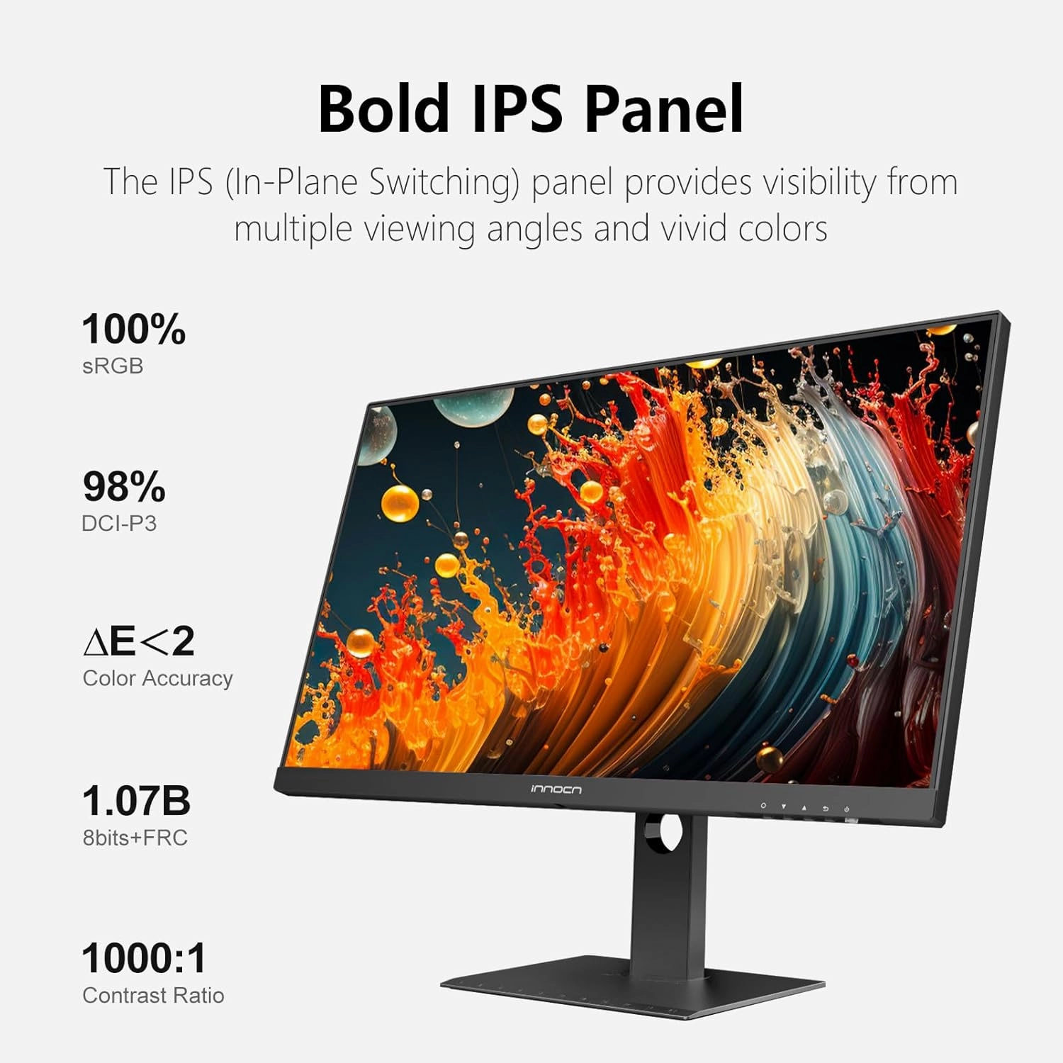 INNOCN 27 Inch 4K Monitor Computer UHD 3840 x 2160 LCD IPS Display, HDR400, USB C 65W, DP, HDMI, PC Monitor for Mac Laptop, 1.07B  Colors, Built-in Speakers, Pivot/Height Adjustable Stand, Black