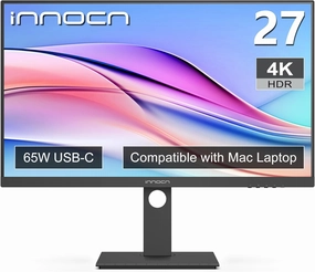 INNOCN 27 Inch 4K Monitor Computer UHD 3840 x 2160 LCD IPS Display, HDR400, USB C 65W, DP, HDMI, PC Monitor for Mac Laptop, 1.07B  Colors, Built-in Speakers, Pivot/Height Adjustable Stand, Black studio monitors,nearfield speakers,mixing reference monitors,