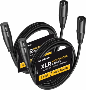 InnoGear XLR Microphone Cables, 6 Feet 2 Pack Oxygen-Free Copper Male to Female 3-Pin Balanced XLR Mic Cables Cord for Speaker Podcast Audio Mixer DMX Effector Amplifier Sound Card, Black speaker cable,audio wire,hi-fi speaker cord,