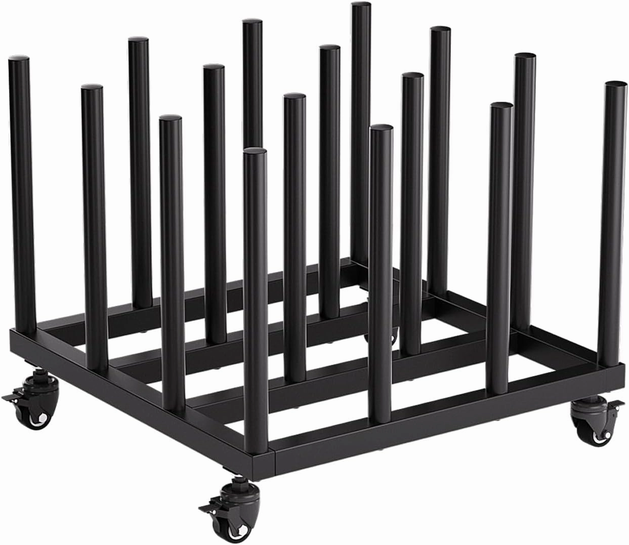 INNOVART Vinyl Cart Mobile Rack 16 Rolls Capacity, Heavy Duty Vinyl Roll Storage Cart, 2' Round Core, Black, 28'L x 28'W x 21'H vinyl storage,record holder,LP organizer,