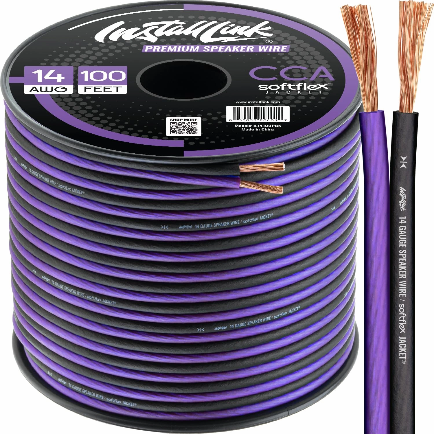 Install Link 14 AWG Gauge Speaker Wire Cable (100 Feet) Stereo, Car or Home Theater (CCA) speaker cable,audio wire,hi-fi speaker cord,