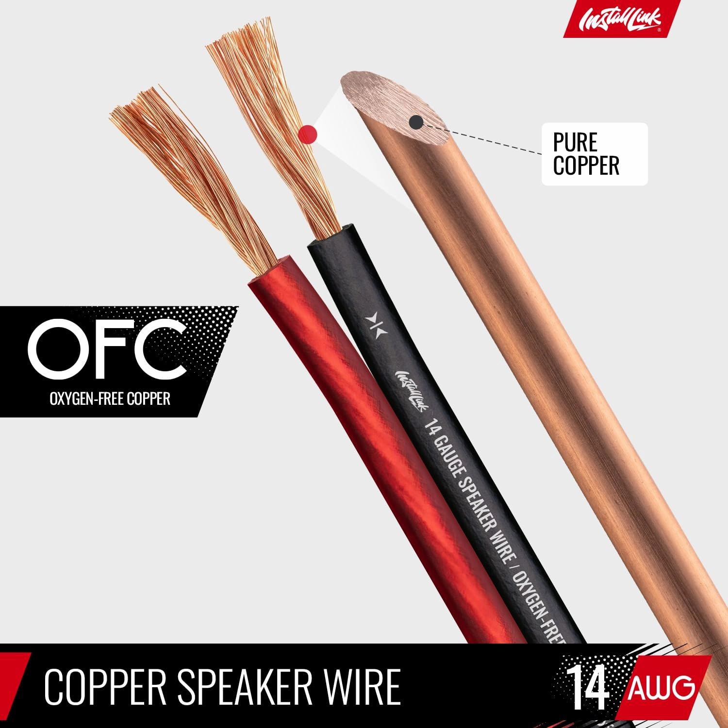 Install Link 14 AWG Gauge Speaker Wire Cable (OFC), 100-Feet, Car or Home Theater
